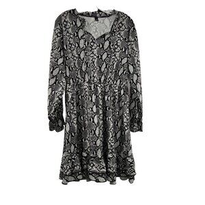 Bloomchic Long Sleeve Tie Neck Snake Print A-Line Dress Size 12 Above Knee